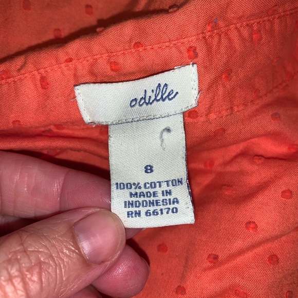 Odille Swiss dot Orange Button-Down Shirt short puff sleeve Peter Pan collar 8 - Picture 5 of 5